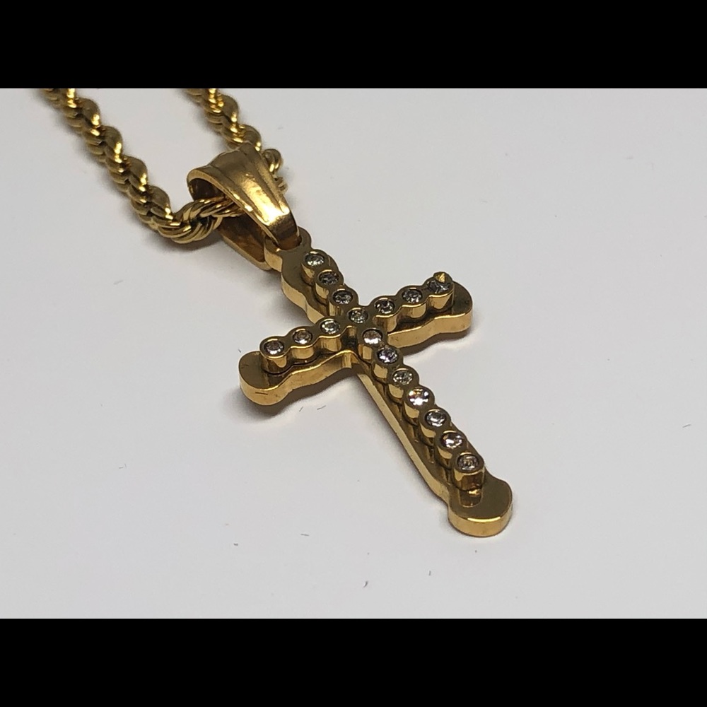 Stainless steel gold cross necklace